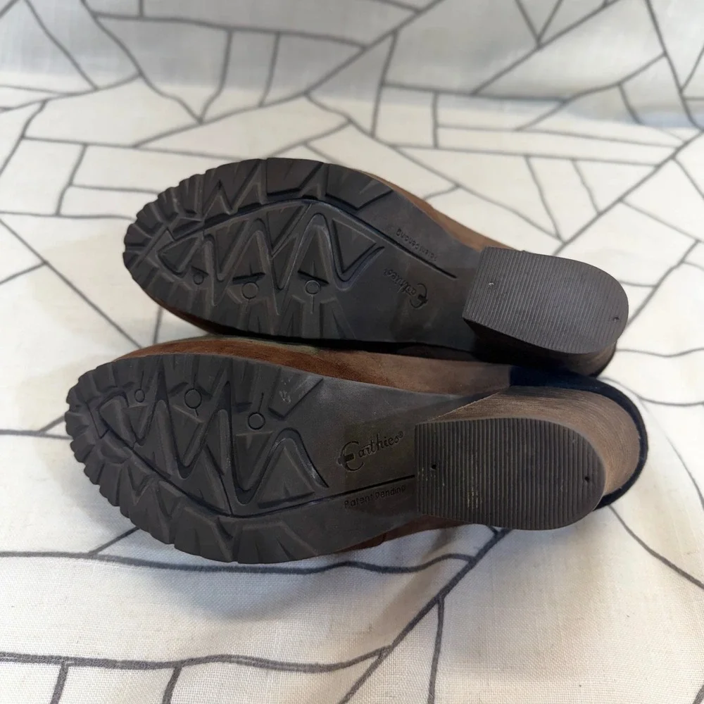 Earthies Skellig Platform Oxfords 7.5B Dark Olive Multi Suede Colorblock Tassel